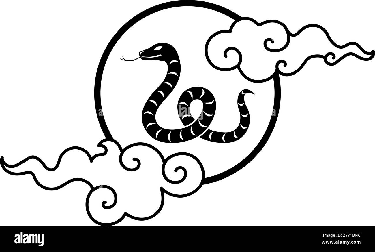 Icona serpente e nuvole fortunate, concetto di Capodanno cinese, isolato su sfondo bianco Illustrazione Vettoriale