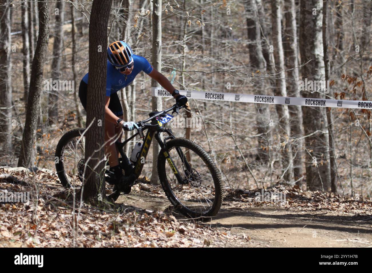 Tennessee National Mountain Bike Festival 2024 XCO Race sui sentieri del Windrock Bike Park di Oliver Springs, Tennessee, Stati Uniti. Foto Stock