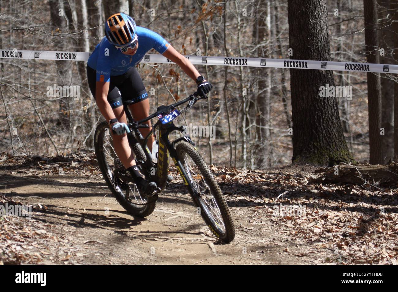 Tennessee National Mountain Bike Festival 2024 XCO Race sui sentieri del Windrock Bike Park di Oliver Springs, Tennessee, Stati Uniti. Foto Stock