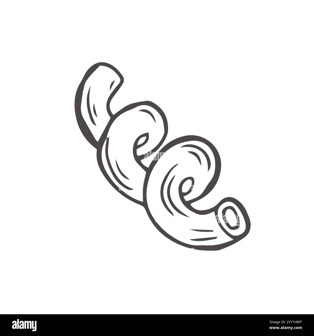 Pasta cavatappi italiana (chelletnani). Illustrazione in stile schizzo disegnata a mano del cibo tradizionale italiano. Ideale per il design dei menu e il confezionamento. Illustrazione Vettoriale