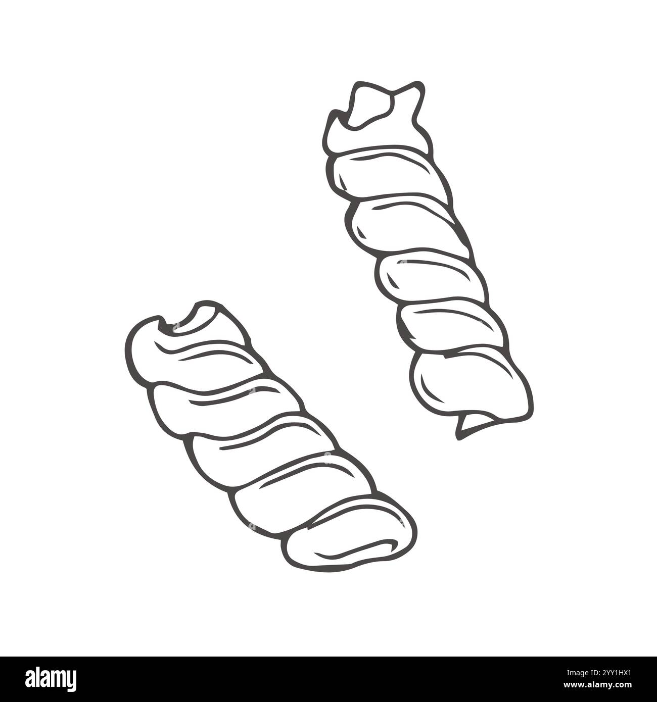 Fusilli alla pasta italiana. Incisione a disegno, inchiostro, arte di linea Tradizioni di cucina italiana. Per la progettazione di menu, l'imballaggio, ecc. Illustrazione Vettoriale