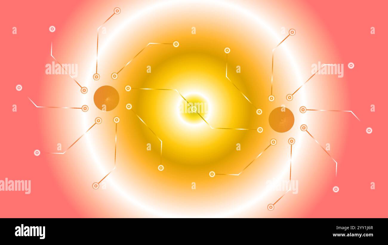 Tecnologia sfondo astratto con nodi linee di connessione che simboleggiano la comunicazione o sinapsi tra neuroni Illustrazione Vettoriale