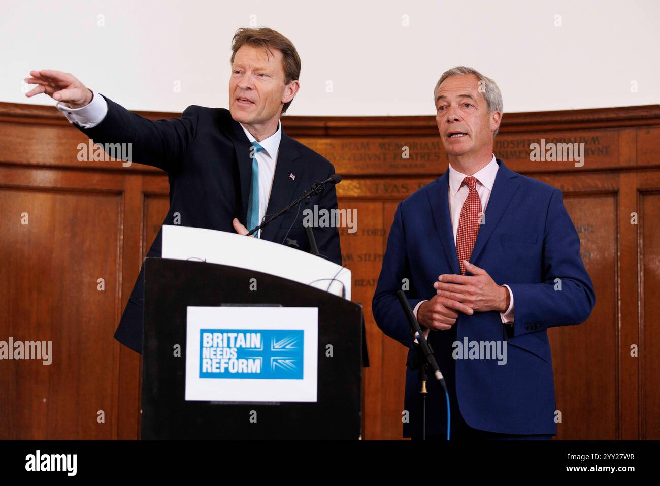 [MccLi0009646] Nigel Farage e Richard Tice ad un evento Reform UK questo pomeriggio. C) Belinda Jiao 07598931257 www.belindajiao.com jiao.bilin@gmai Foto Stock