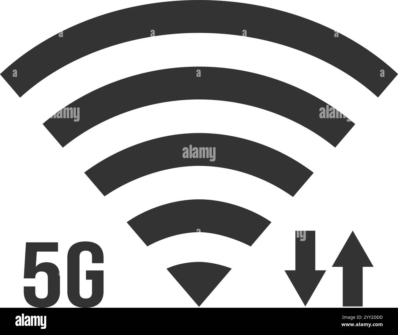 simbolo di rete 5g con frecce di caricamento e download, che rappresenta la tecnologia wireless di ultima generazione per la trasmissione di dati ad alta velocità Illustrazione Vettoriale