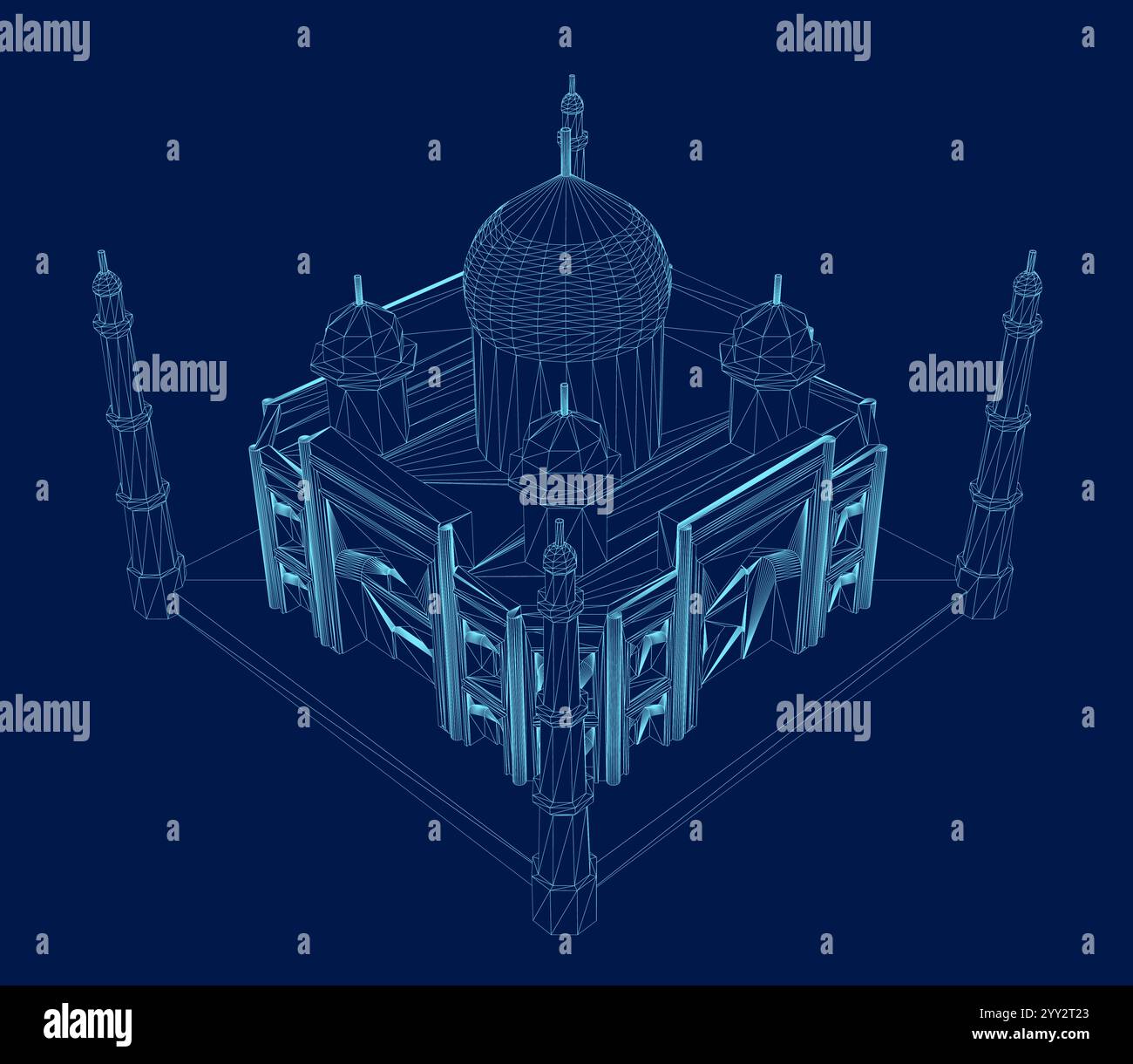 Illustrazione del vettore di contorno Taj mahal. Vista isometrica Illustrazione Vettoriale