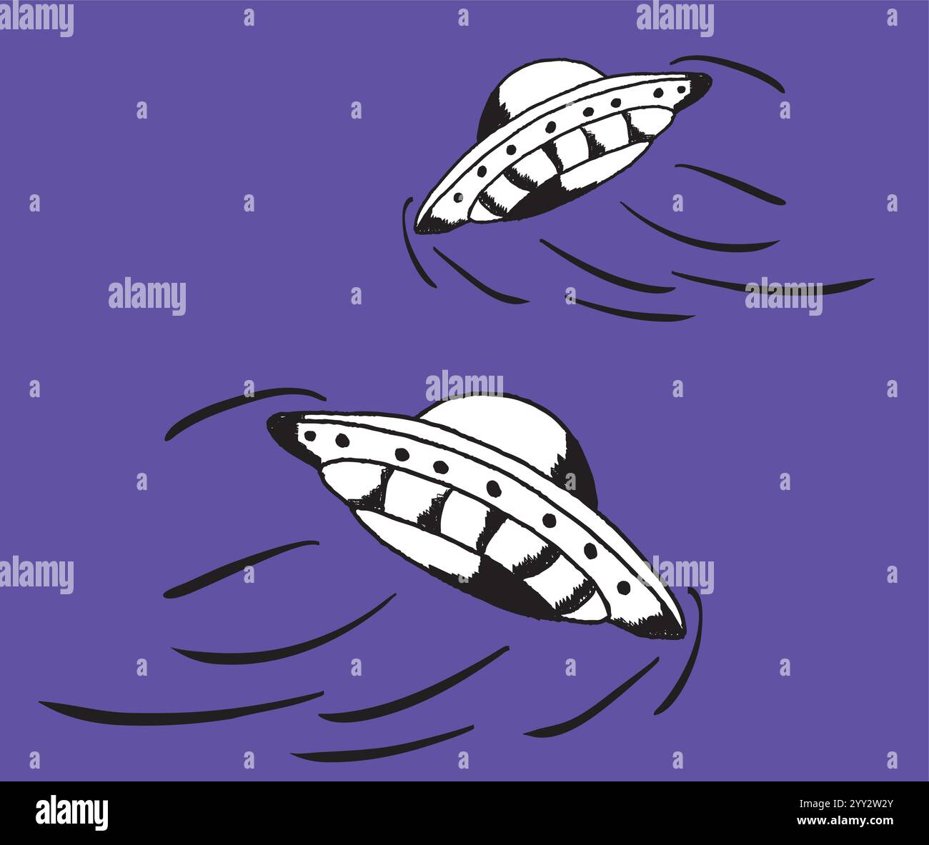 Disco volante che lascia tracce di vapore su sfondo giallo Illustrazione Vettoriale