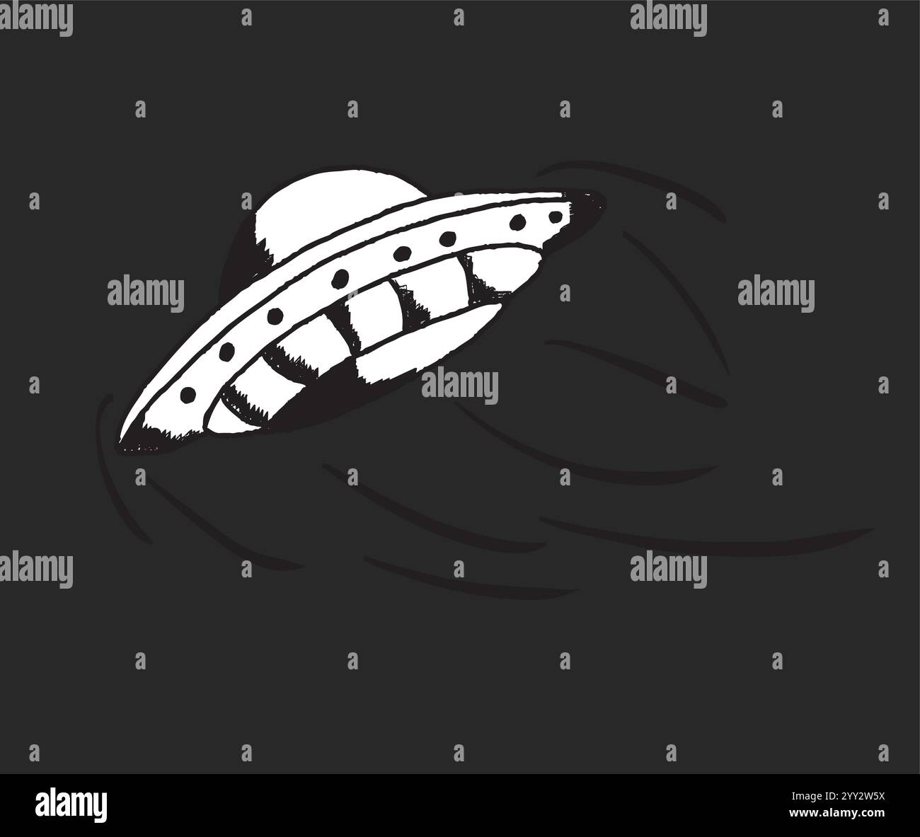 Disco volante che lascia tracce di vapore su sfondo giallo Illustrazione Vettoriale