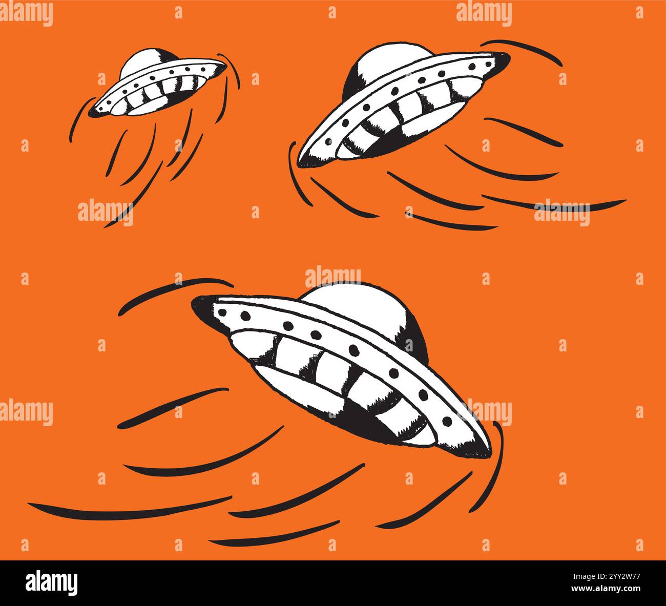 Disco volante che lascia tracce di vapore su sfondo giallo Illustrazione Vettoriale