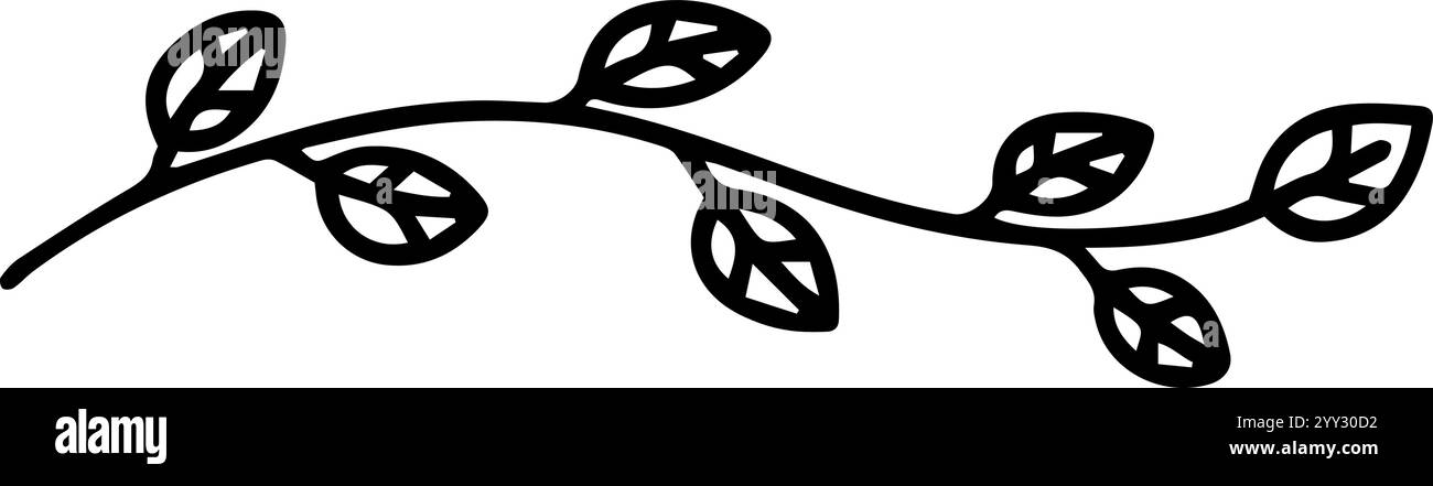 Illustrazione disegnata a mano con un ramo adornato con foglie, creando un bordo decorativo che migliora il design con un tocco naturale e organico Illustrazione Vettoriale