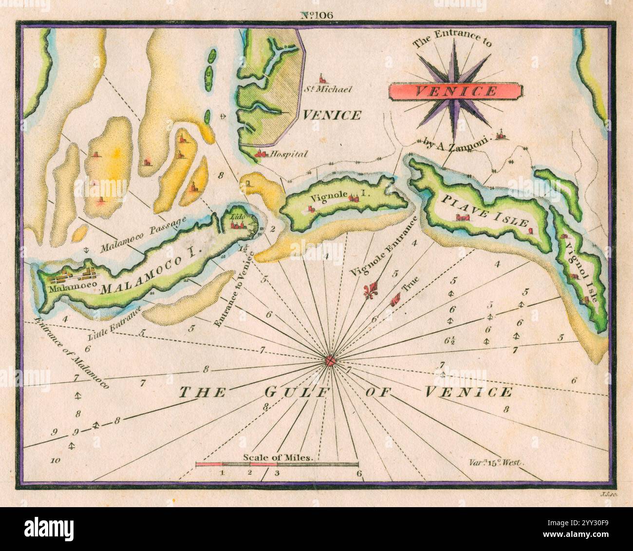 L'ingresso a Venezia. Di A.Zannoni. Mappa d'epoca del 1810 circa Foto Stock