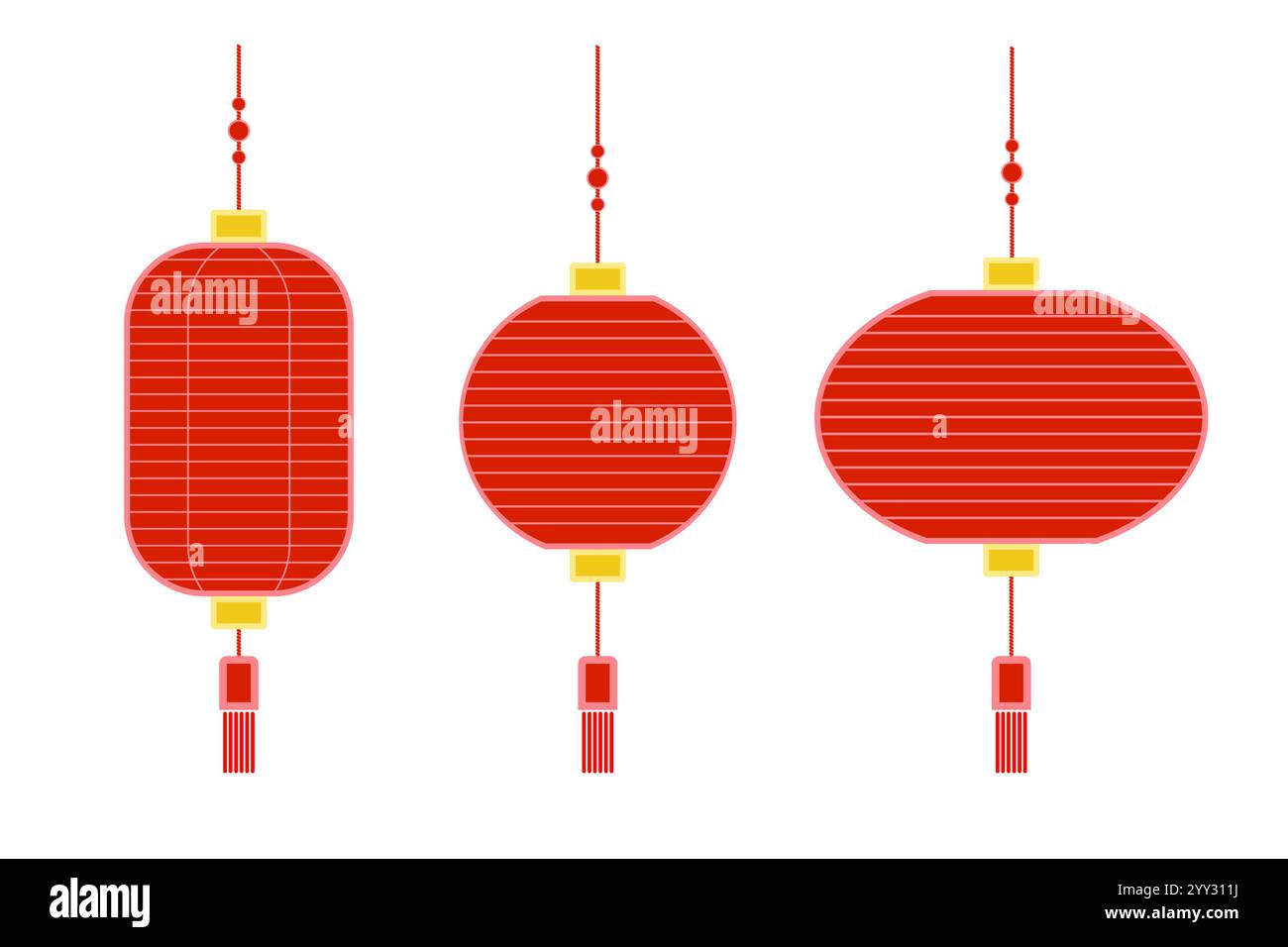 lanterna o lampada cinese per il nuovo anno cinese di colore rosso su sfondo bianco isolato, elemento di design per illustrazione vettoriale senza persone. Illustrazione Vettoriale