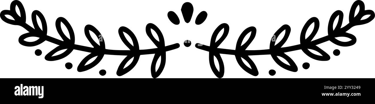 L'ornamento floreale simmetrico disegnato a mano con foglie intricate e punti delicati forma un incantevole bordo decorativo, che migliora il design con un tocco Illustrazione Vettoriale