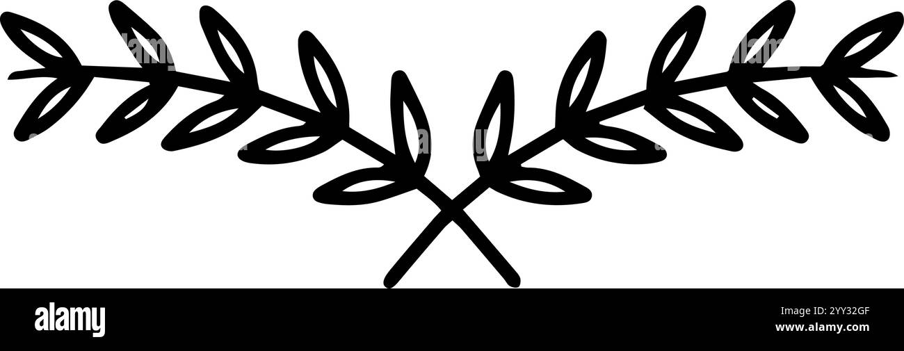 Due rami stilizzati si incrociano tra loro, creando un elemento decorativo semplice ed elegante, perfetto per aggiungere un tocco di natura a vari elementi Illustrazione Vettoriale