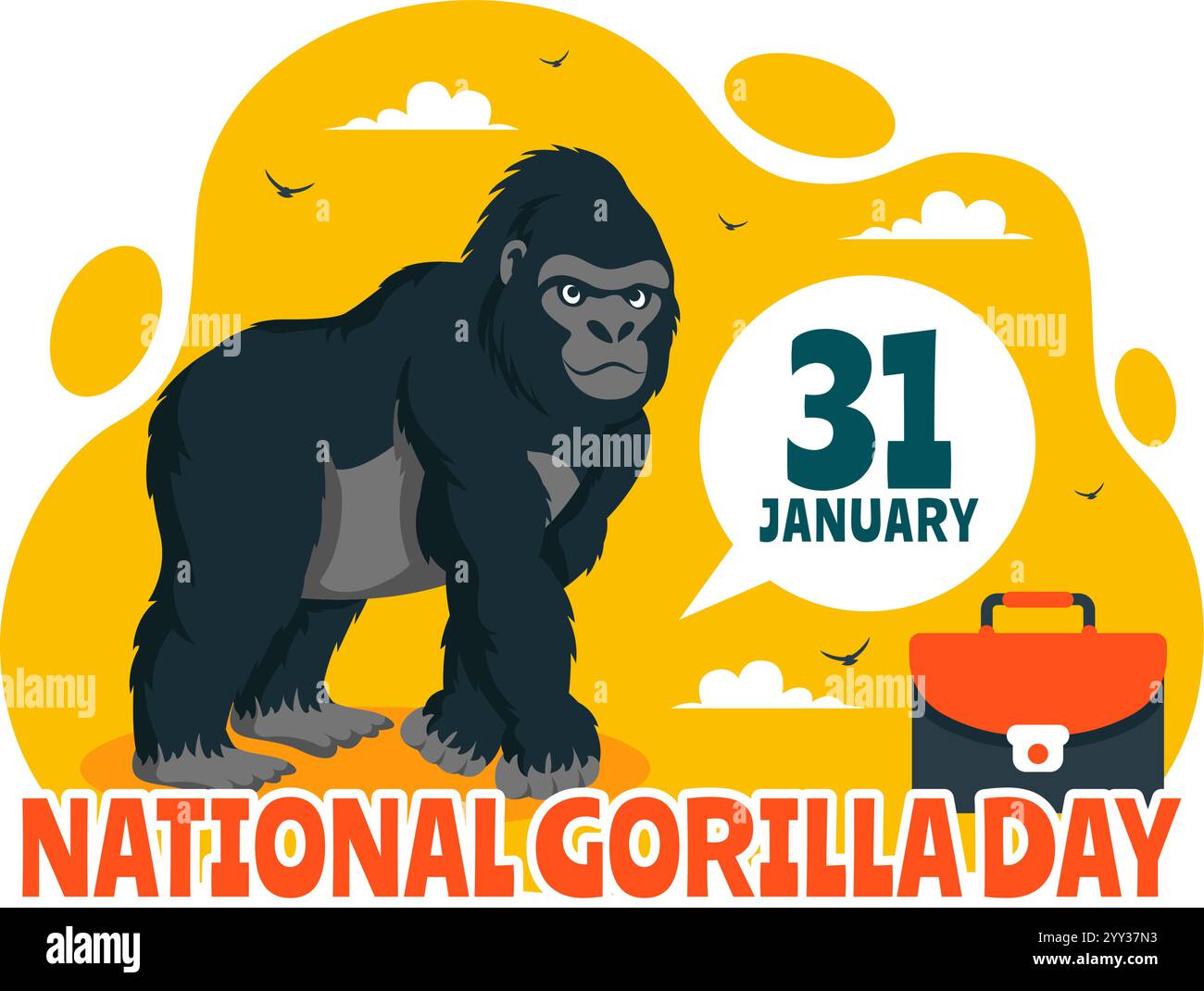 Illustrazione vettoriale National Gorilla Suit Day il 31 gennaio con una testa di Gorilla ben vestita con un abito in uno sfondo di cartoni animati in stile piatto Illustrazione Vettoriale