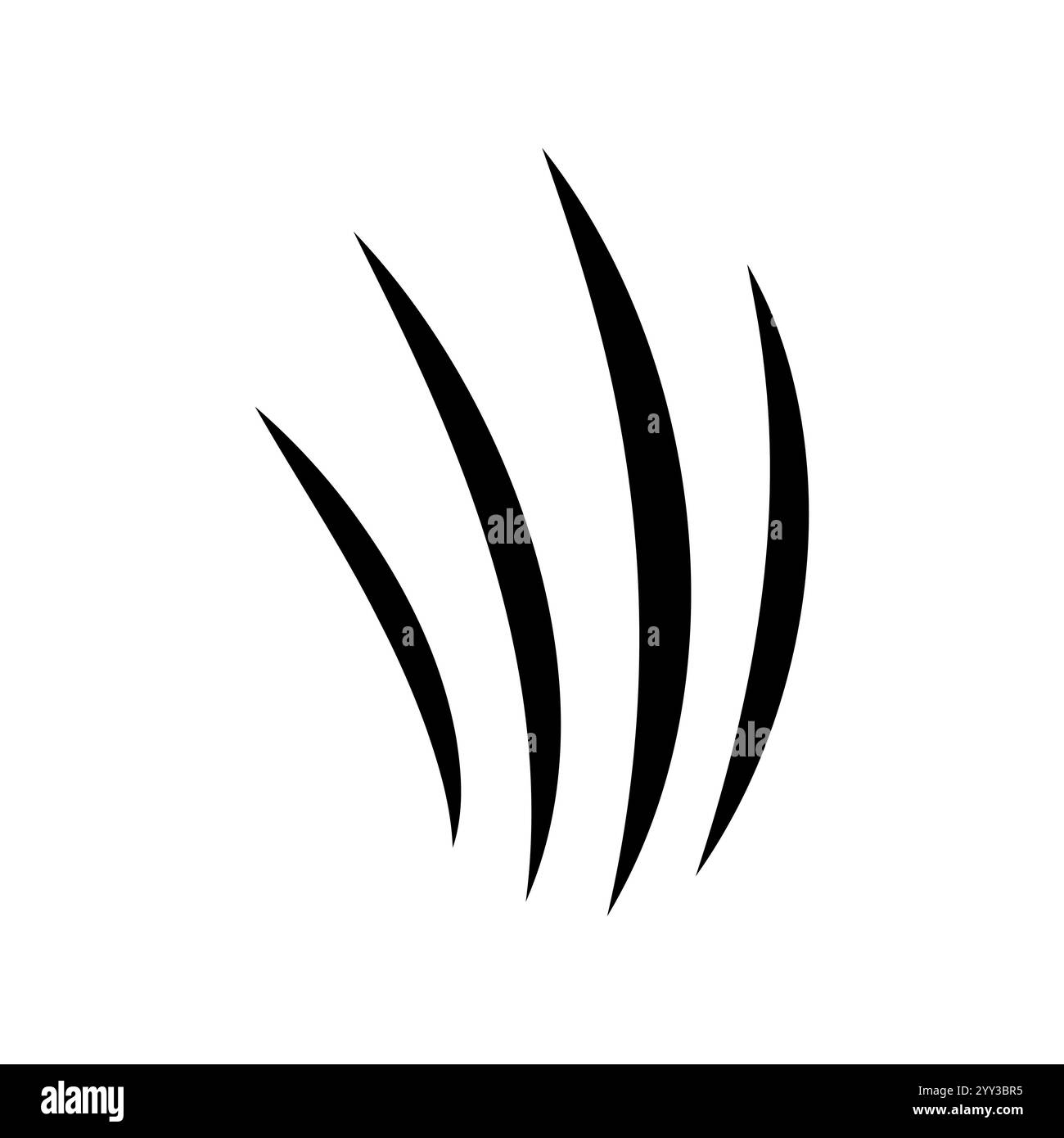 Graffio di gatto. Sagoma nera dei segni di zampa dell'artiglio degli animali isolata su sfondo bianco. Segni di graffi piatti di animali selvatici o animali domestici. Rotture e cavità danneggiate Illustrazione Vettoriale