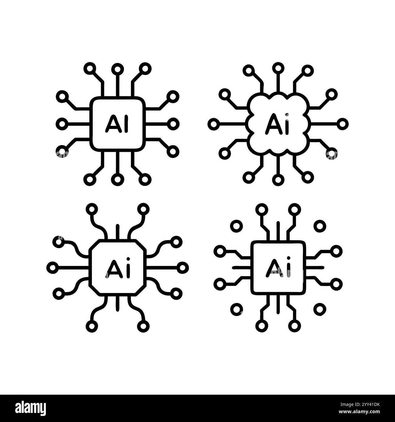 Icone dei moderni chip ai e del cloud computing. Chip intelligenza artificiale nel cervello della testa. Competenze digitali, intelligenza artificiale generativa, tecnologia ai, algoritmo. Illustrazione Vettoriale