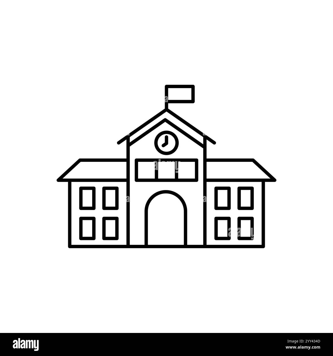 Icona della linea di costruzione della scuola, pittogramma vettoriale del college o dell'università. Illustrazione didattica, cartello per l'esterno della scuola. Illustrazione Vettoriale