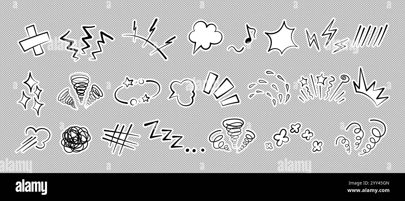 Effetti grafici di elementi emoticon fumetti manga o anime disegnati a mano Illustrazione Vettoriale