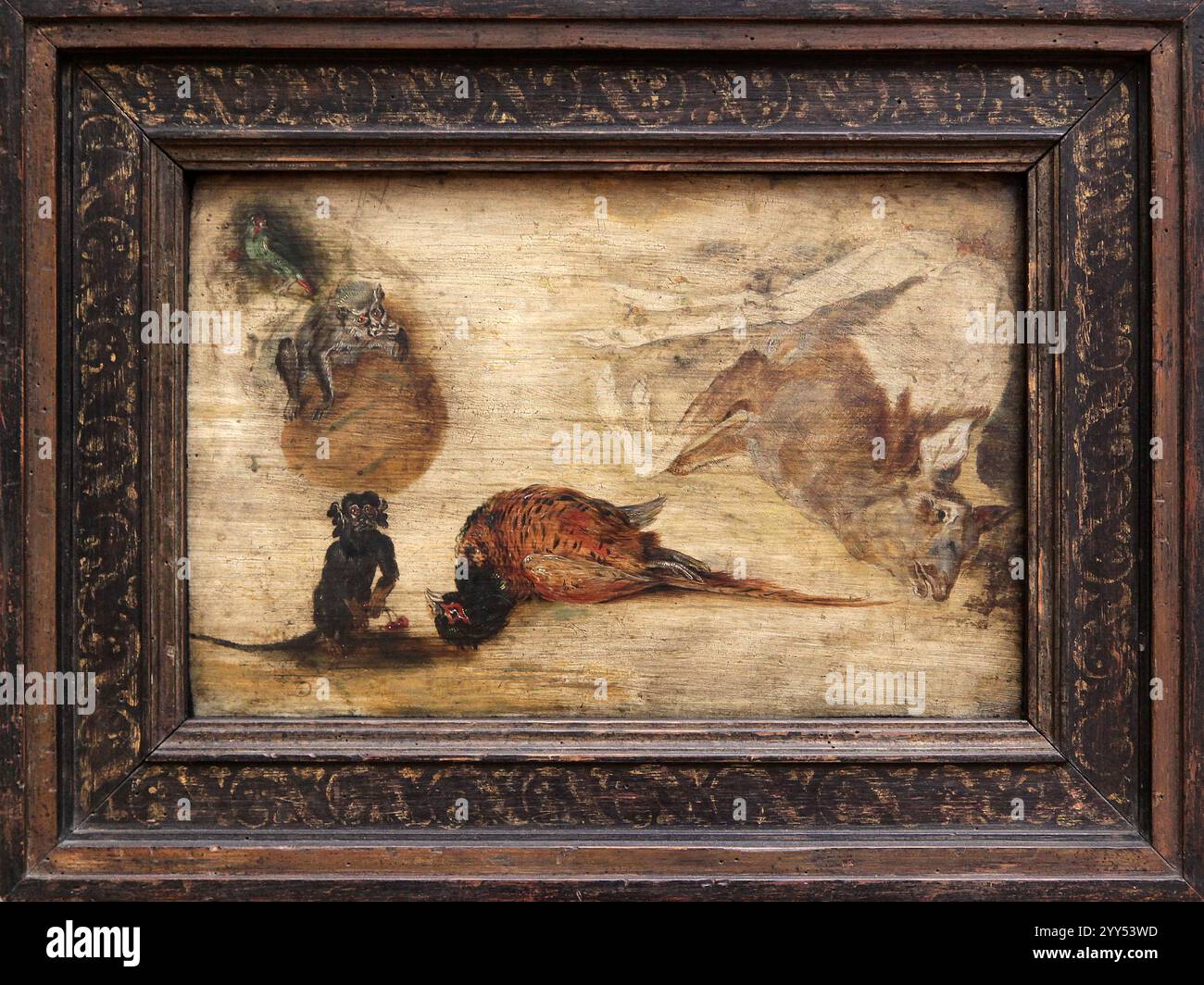 Studio di scimmie a Deer e altri animali (1623) di Jan Brueghel (anche Bruegel) il giovane (1601-1678). Pittore fiammingo barocco. Foto Stock