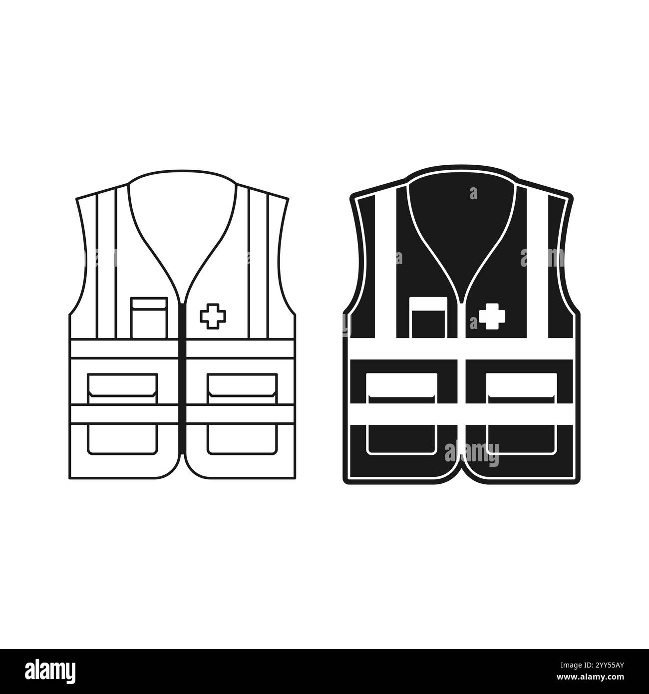 Icona gilet riflettente. Icona giubbotto di sicurezza. Icona set giubbotto stradale, illustrazione vettoriale Illustrazione Vettoriale