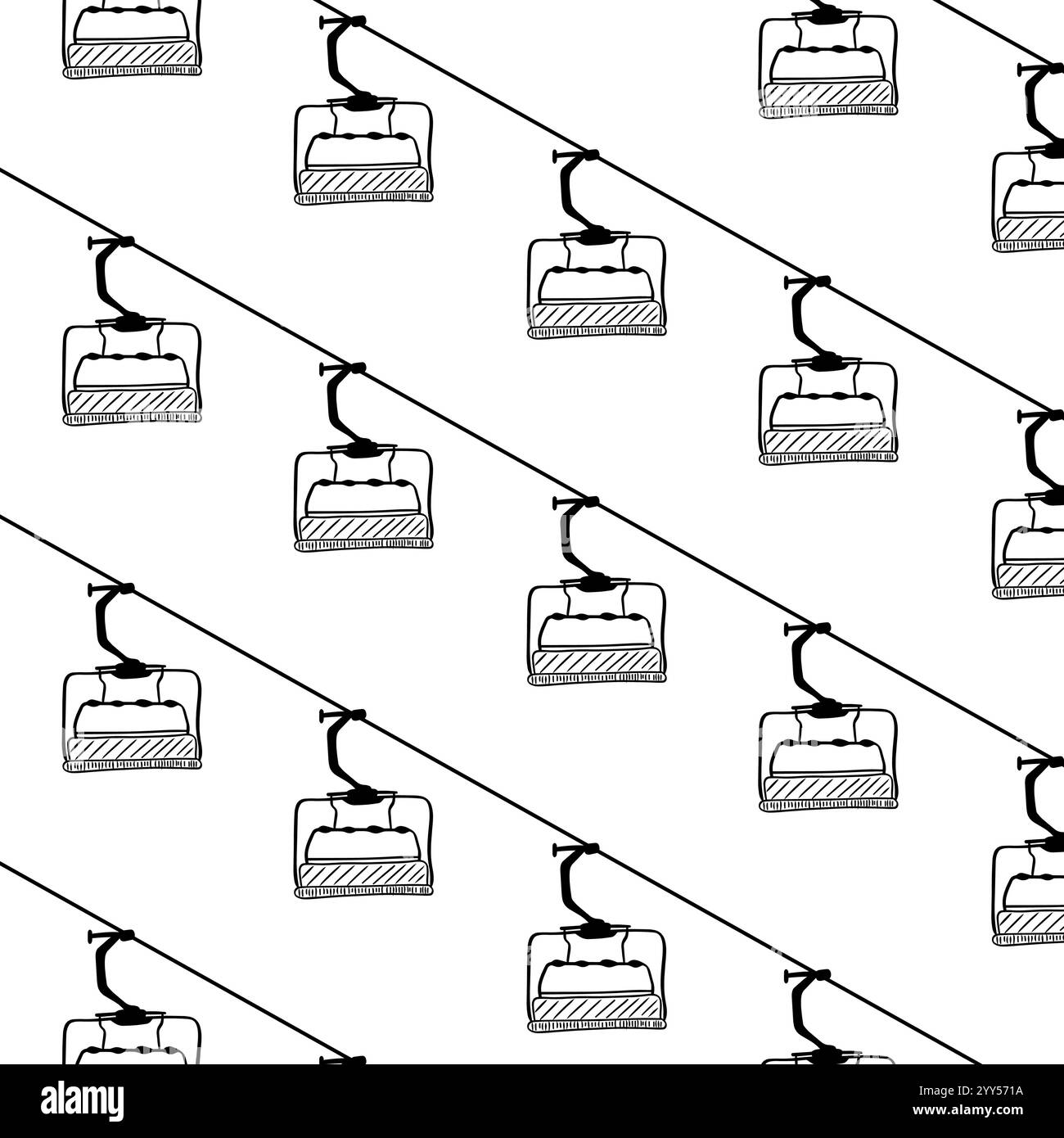 Impianti di risalita per la stazione sciistica e gli sport invernali. Motivo senza cuciture con skilift sagomato. Funivia con illustrazione vettoriale. Illustrazione Vettoriale