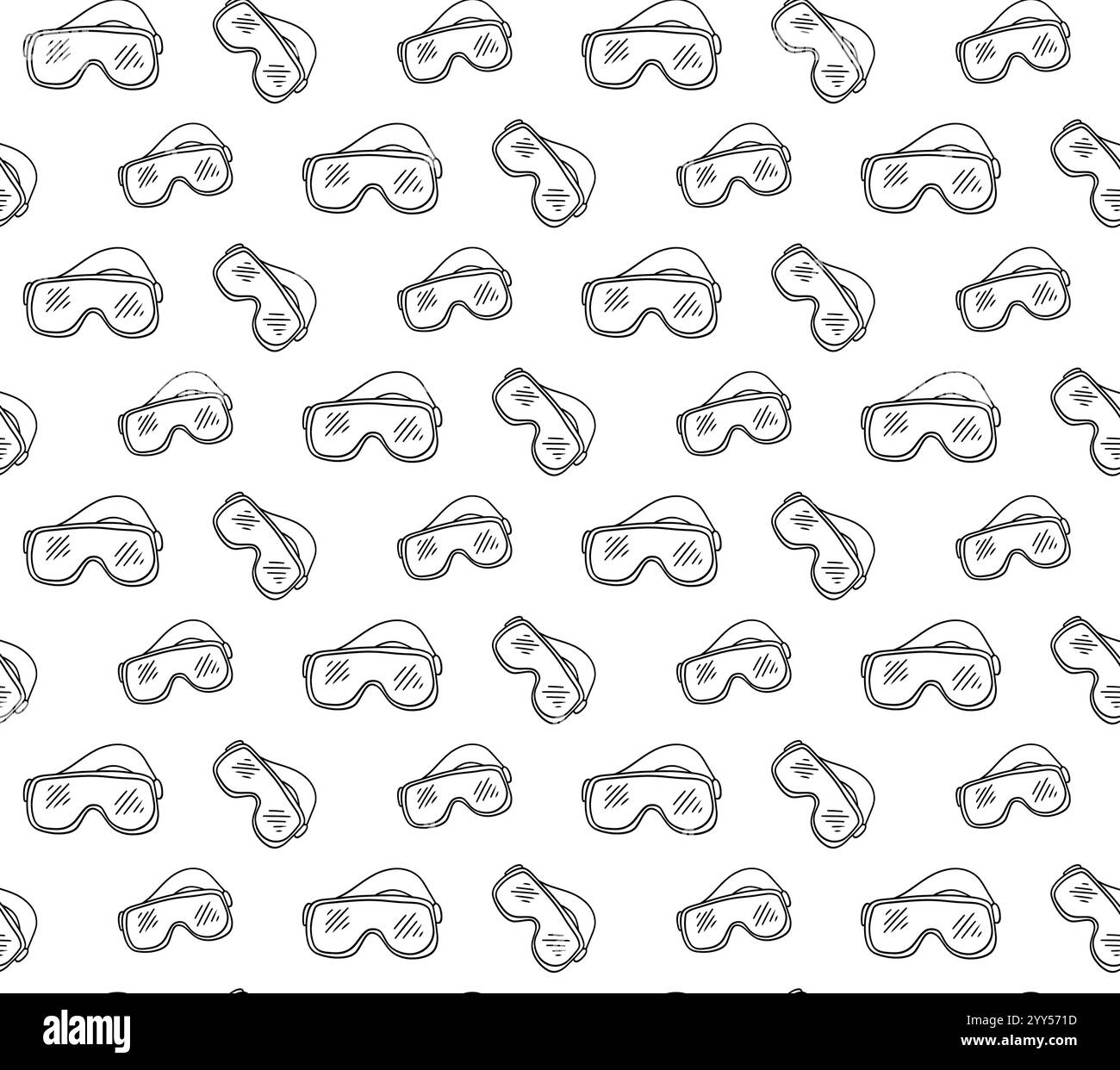 Sci, occhiali da snowboard, occhiali da sole da sci senza cuciture. Illustrazione della linea grafica riflesso dei pendii di montagna in vetro. Sfondo senza interruzioni. Illustrazione Vettoriale