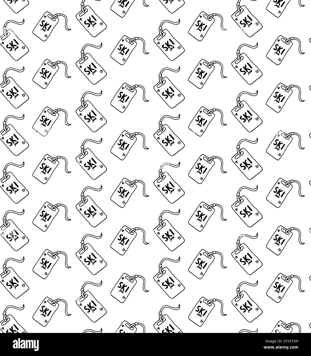 Motivo senza cuciture per lo skipass in stile grafico con linee isolate su sfondo bianco. Illustrazione vettoriale dello schema del comprensorio sciistico. Illustrazione Vettoriale