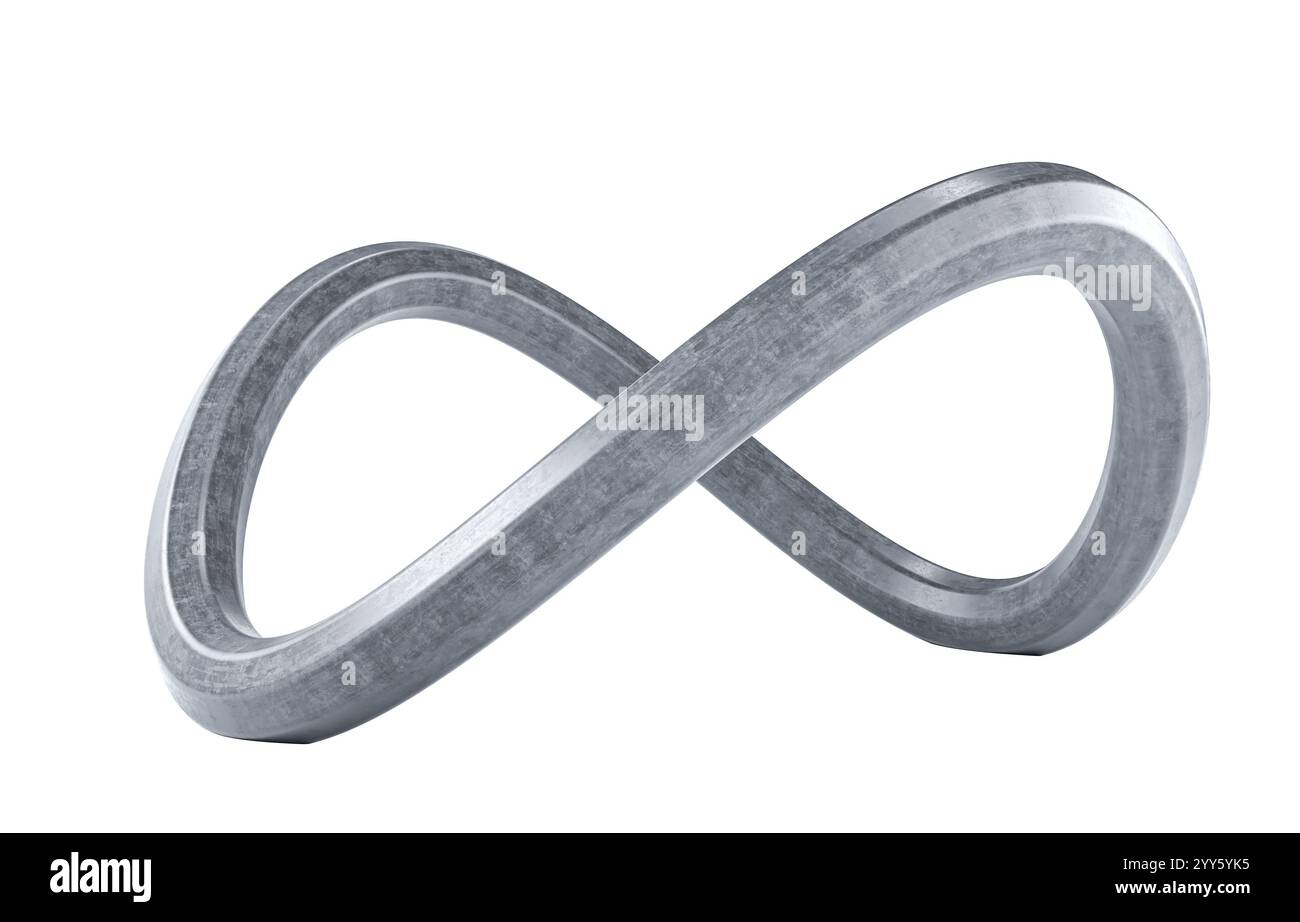 simbolo di infinito in metallo anello rotante sfondo trasparente 3d. Foto Stock