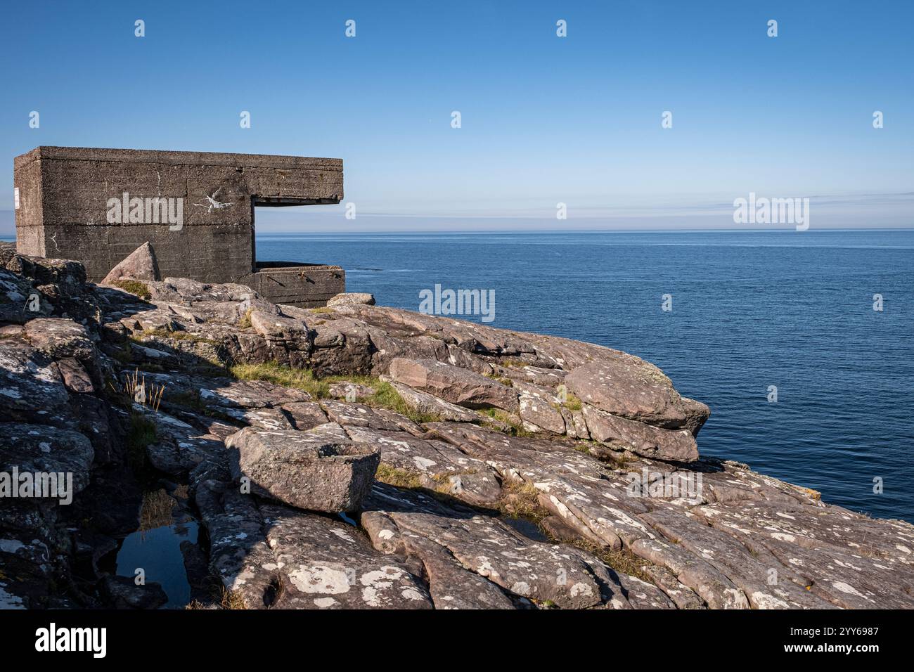 WW11, WW2, punti panoramici a Rubha Nan Sasan, Cove Battery, Loch Ewe, Scozia Foto Stock