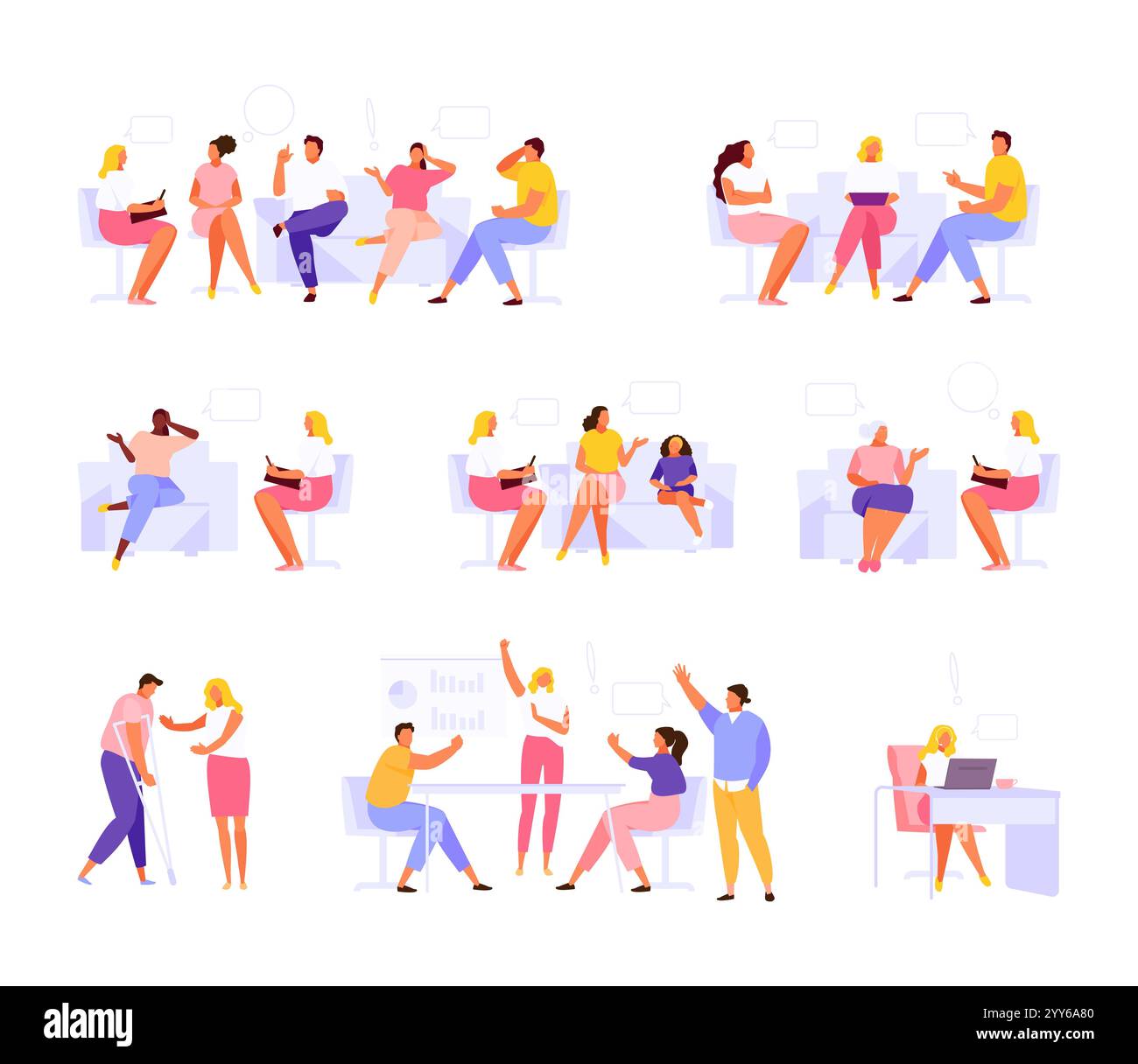 Psicologo che lavora con vari disturbi impostati. Terapia familiare e individuale. Supporto psicologico per bambini e anziani. Aziendale e pall Illustrazione Vettoriale