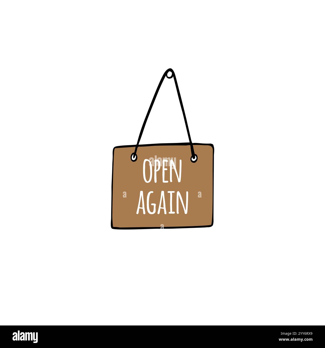 Targhetta della porta colorata disegnata a mano con testo aperto isolato su sfondo bianco Illustrazione Vettoriale