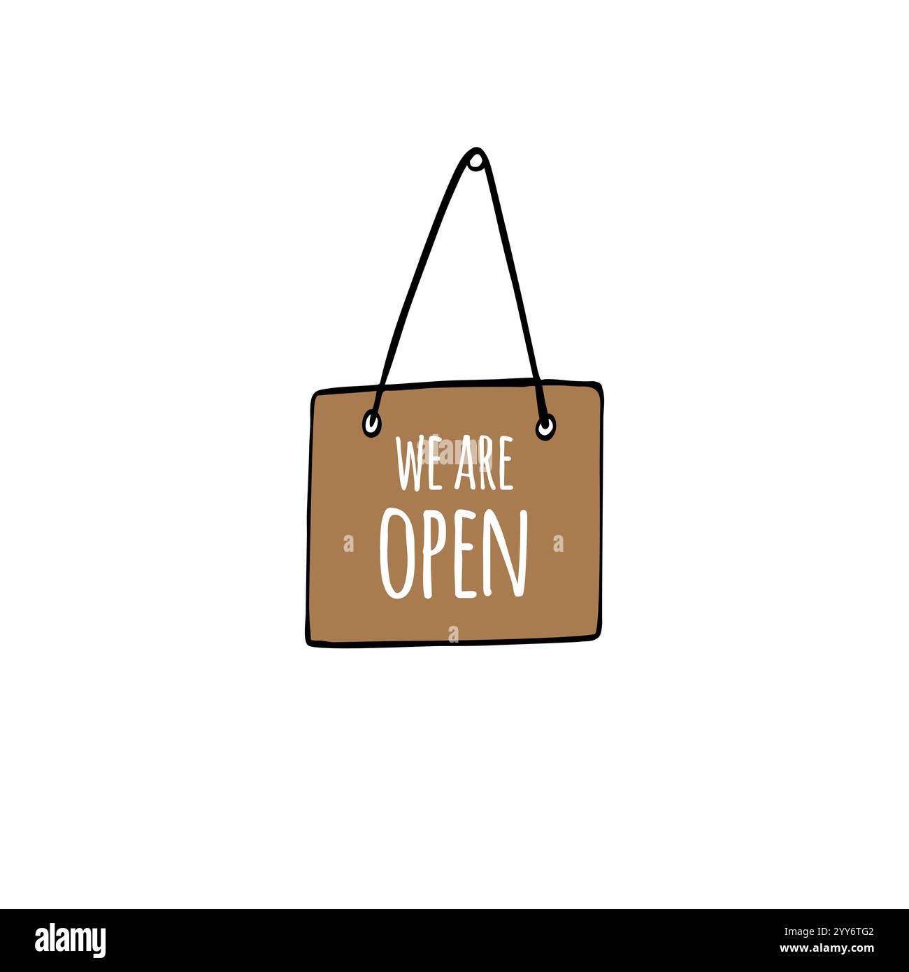 Targhetta della porta colorata disegnata a mano vettoriale con testo aperto isolato su sfondo bianco Illustrazione Vettoriale