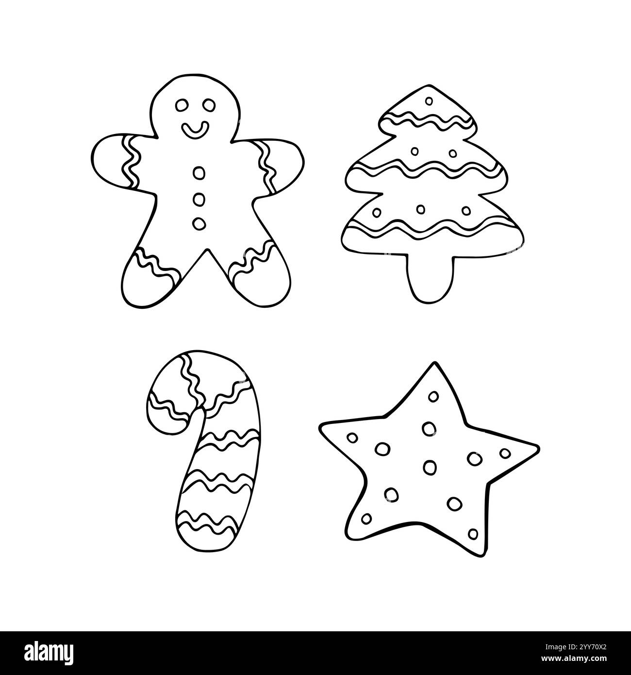 Set vettoriale di biscotti di pane allo zenzero disegnati a mano su sfondo bianco Illustrazione Vettoriale Set vettoriale di biscotti di pane allo zenzero disegnati a mano su sfondo bianco Illustrazione Vettoriale