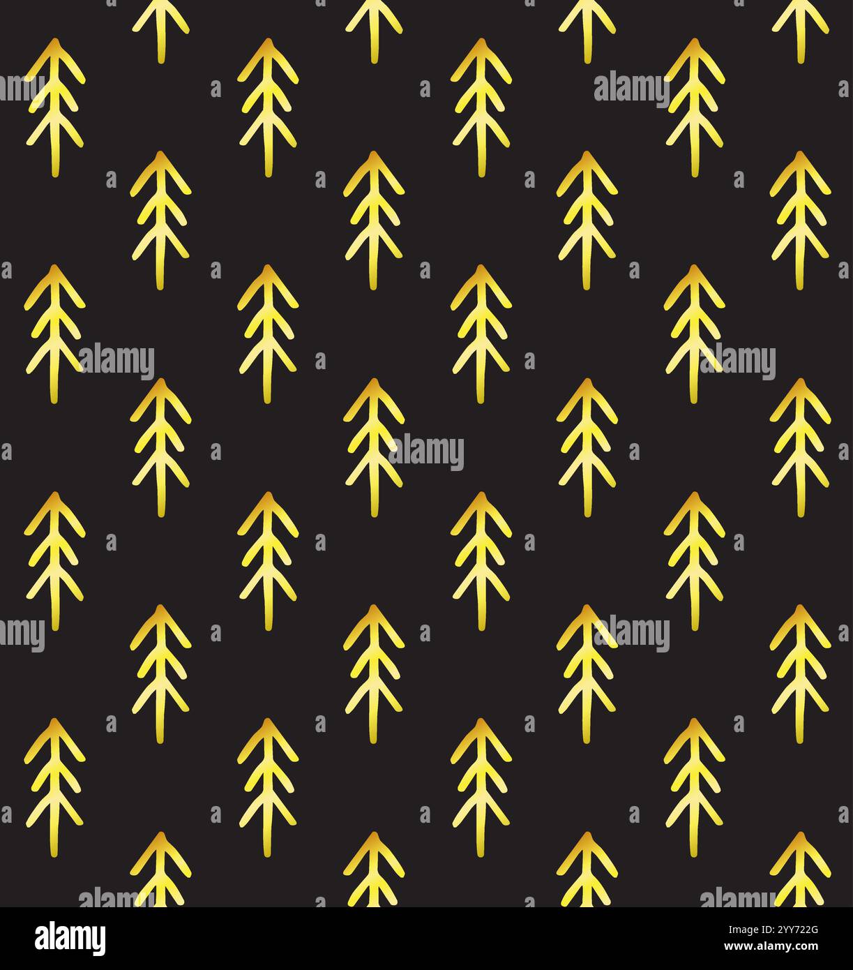 Schema vettoriale senza giunzioni di boodle disegnato a mano albero di abete rosso dorato isolato su sfondo nero Illustrazione Vettoriale