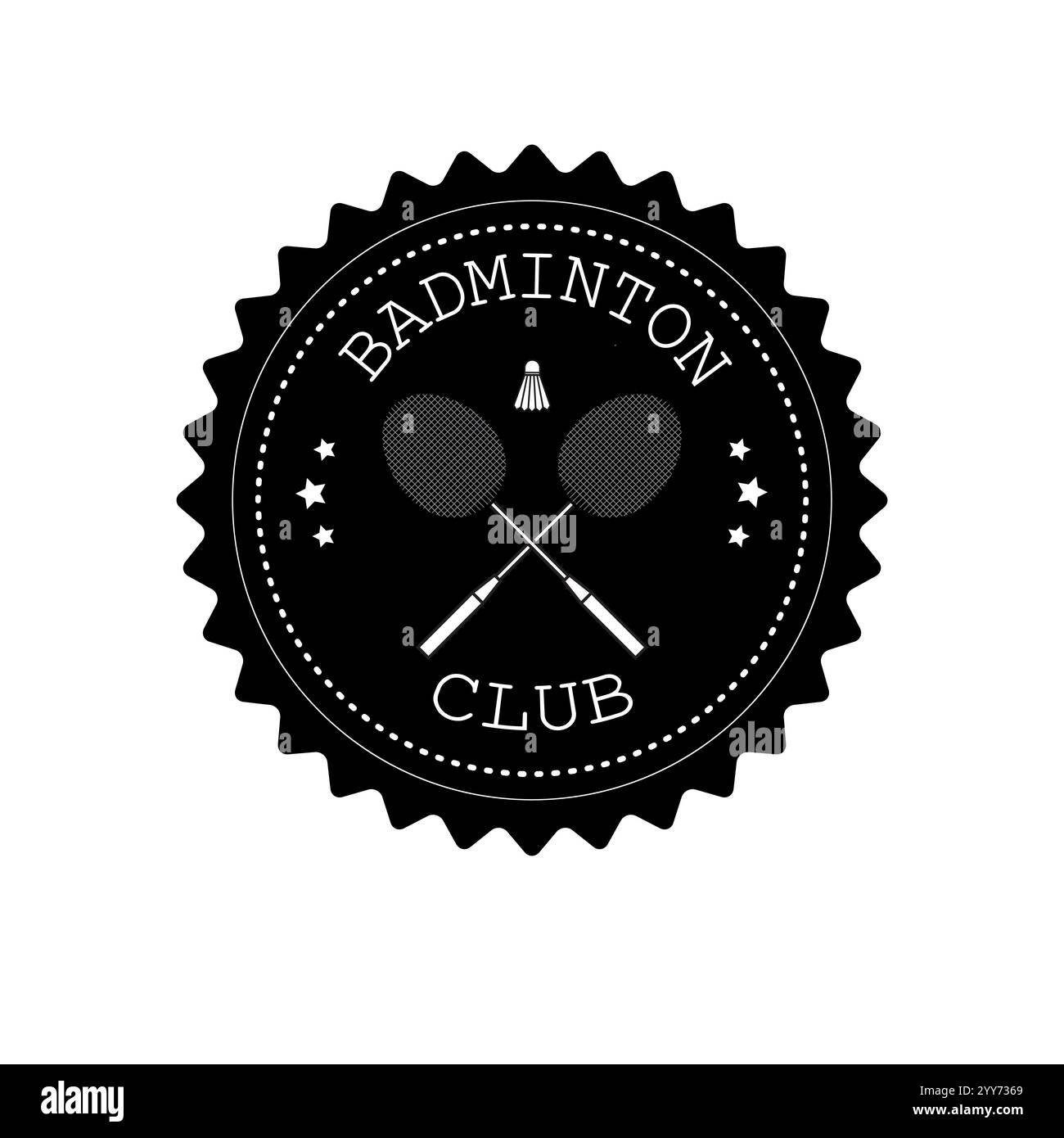 Logo Vector piatto rotondo retro badminton isolato su sfondo bianco Illustrazione Vettoriale
