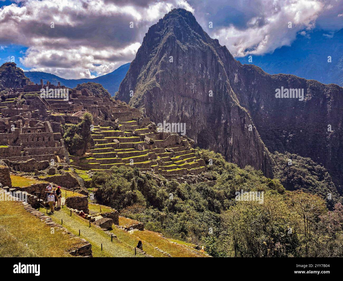 Machu Picchu, Perù. Patrimonio dell'umanità dell'UNESCO e una delle nuove sette meraviglie del mondo. Foto Stock