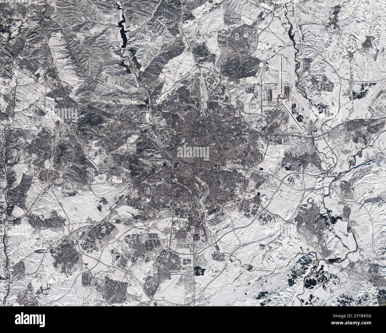 Madrid innevata dallo spazio, Foto Stock