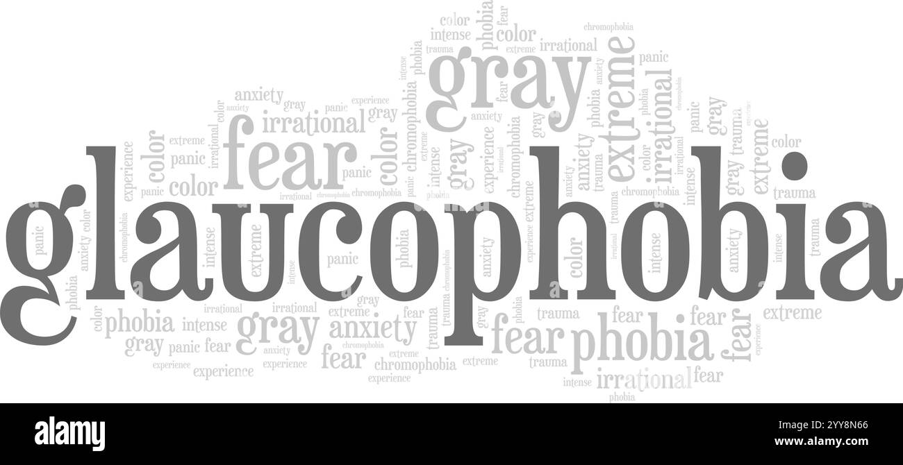 Glaucophobia: Paura della parola colore grigio nuvola progettazione concettuale isolata su sfondo bianco. Illustrazione Vettoriale