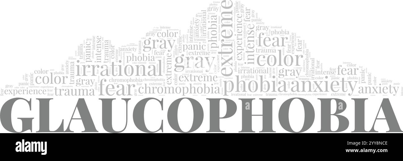 Glaucophobia: Paura della parola colore grigio nuvola progettazione concettuale isolata su sfondo bianco. Illustrazione Vettoriale
