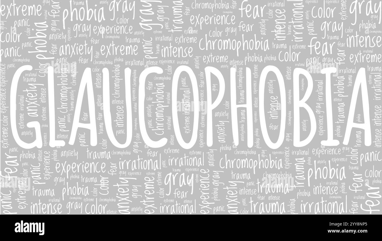Glaucophobia: Paura della parola colore grigio nuvola progettazione concettuale isolata su sfondo bianco. Illustrazione Vettoriale