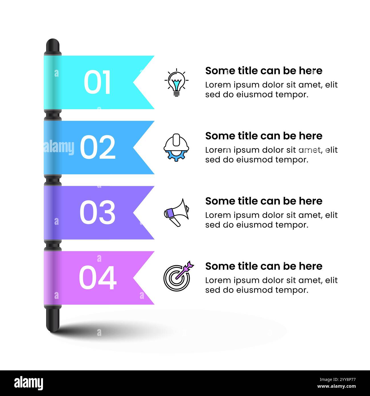 Modello infografico con icone e 4 opzioni o passaggi. Flag. Può essere utilizzato per layout del flusso di lavoro, diagrammi, banner, webdesign. Illustrazione vettoriale Illustrazione Vettoriale