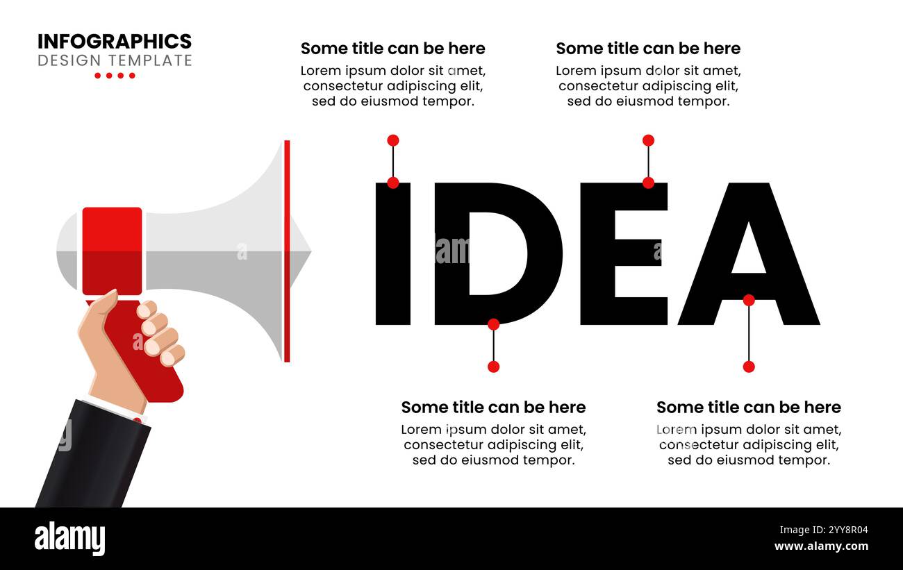 Modello infografico con 4 opzioni o passaggi. Megafono. Può essere utilizzato per layout del flusso di lavoro, diagrammi, banner, webdesign. Illustrazione vettoriale Illustrazione Vettoriale