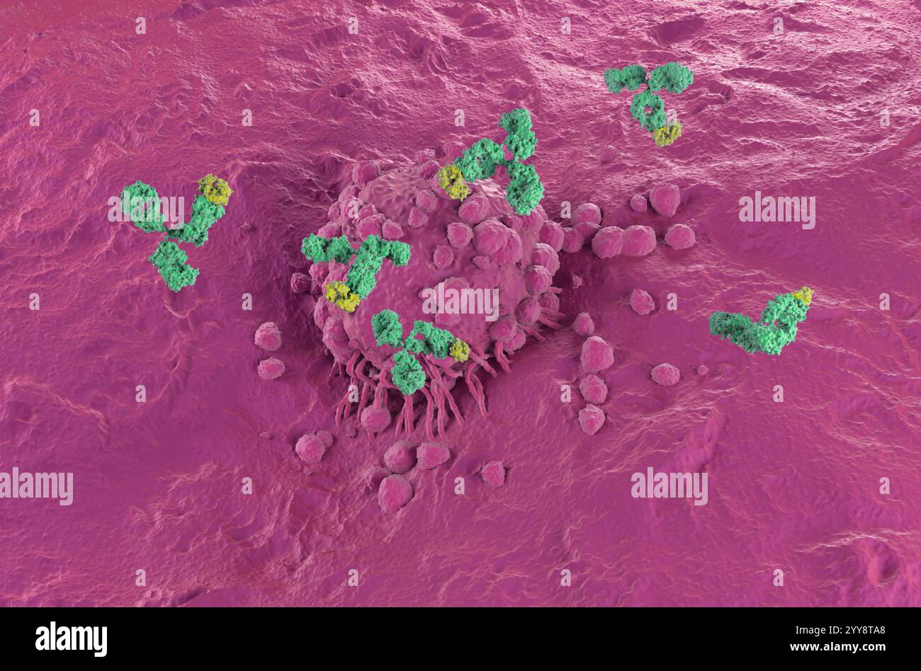 Terapia con anticorpi monoclonali nel melanoma - visualizzazione isometrica illustrazione 3d. Foto Stock