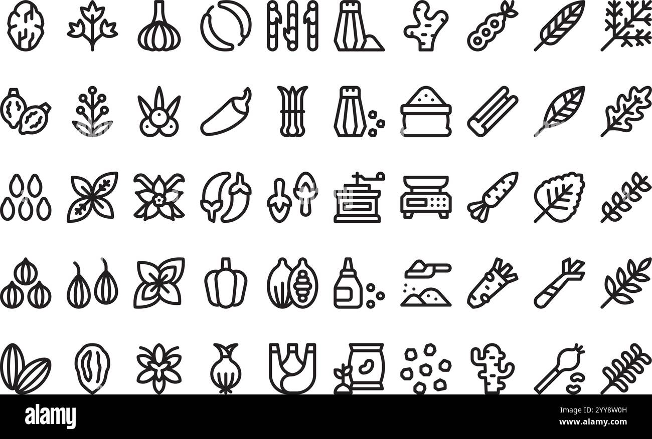 Icone spezie raccolta icone vettoriali di alta qualità con traccia modificabile. Ideale per progetti professionali e creativi. Illustrazione Vettoriale