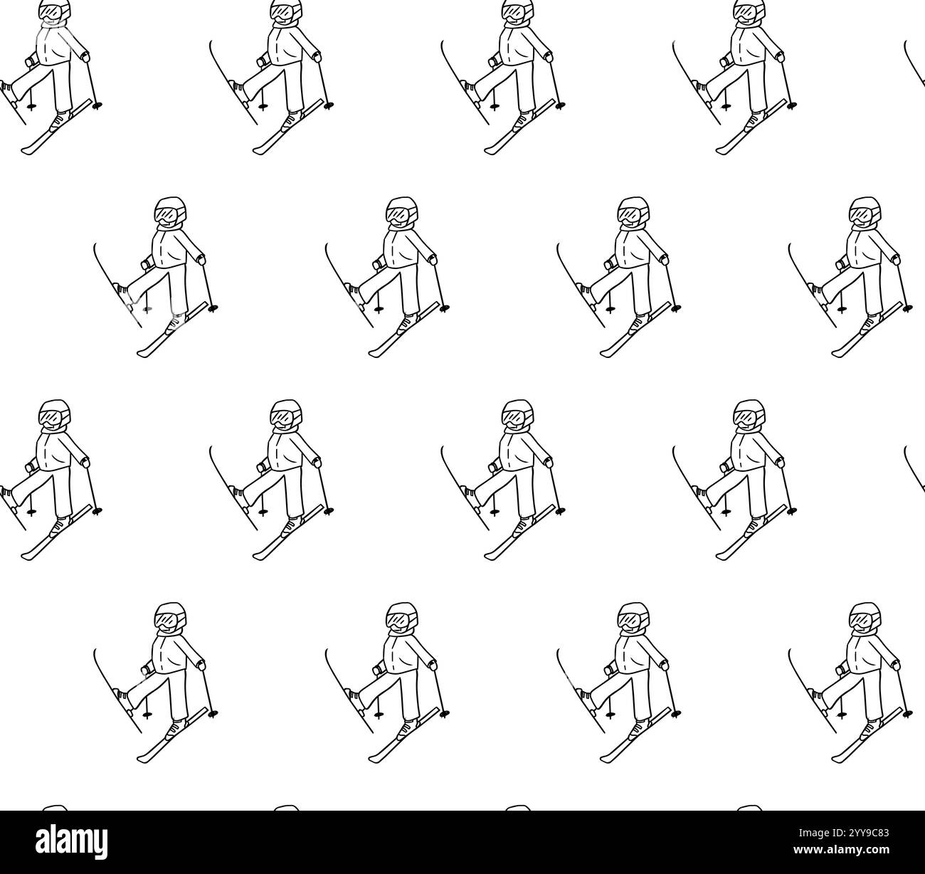 Sfondo invernale con sciatori. Sci di fondo. Sport attivi in inverno all'aperto. motivo continuo della linea grafica vettoriale Illustrazione Vettoriale