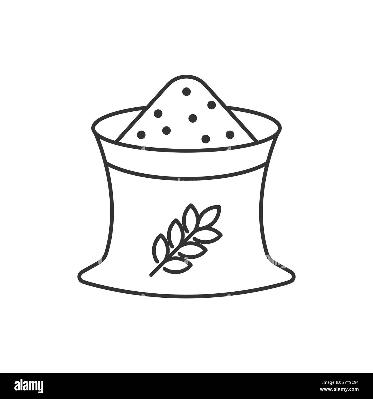Icona del sacco di grano. Sacchetto di grano, agricoltura agricola, sacca per mangimi, sacco per semi. Orecchie di grano e sacchetto di farina. Pittogramma del logo della farina del pane. Vettore i tratto modificabile Illustrazione Vettoriale