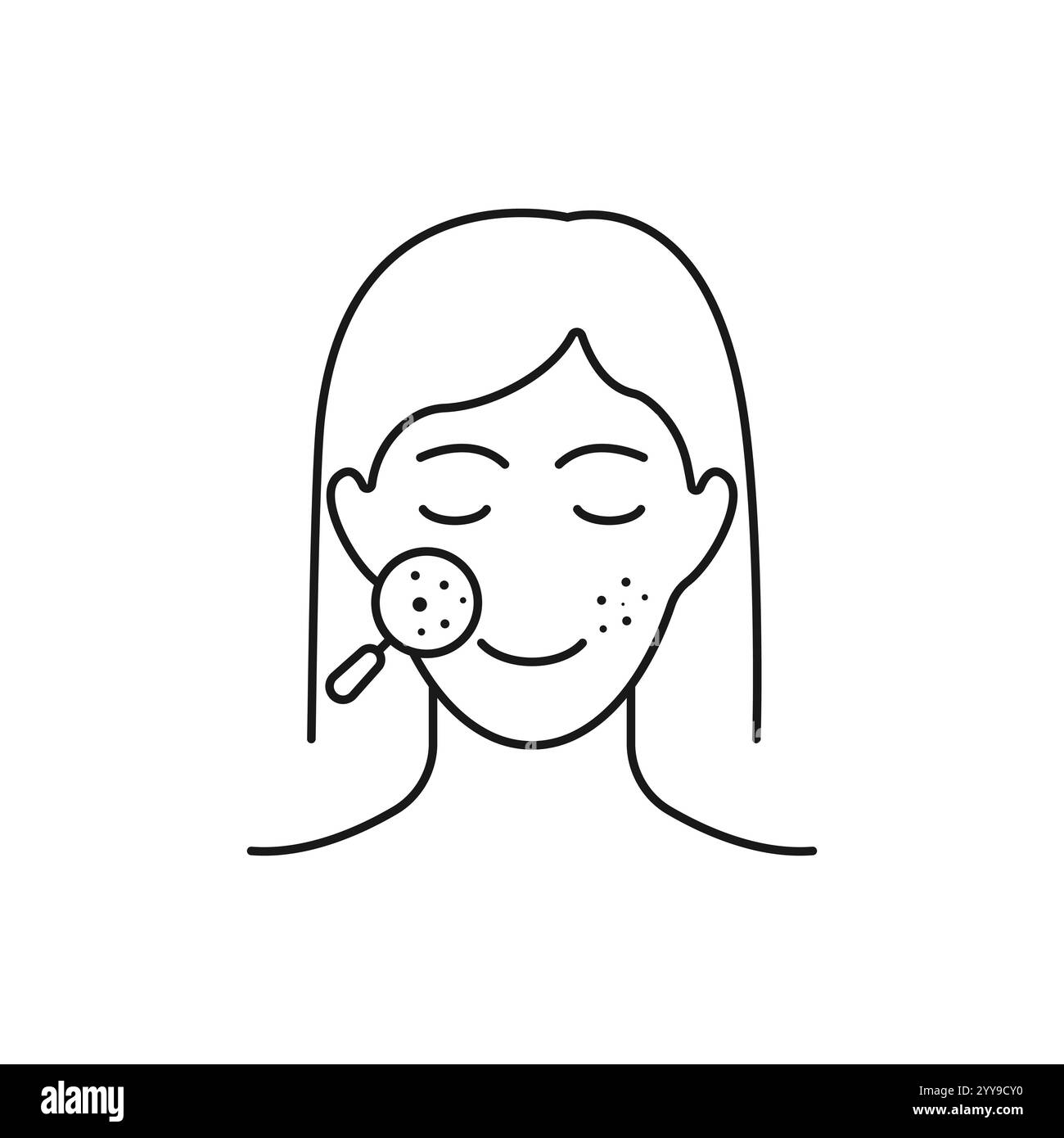 acne sull'icona del viso della pelle, infiammazione del brufolo, dermatologia o cura della pelle, problema dei pori di blocco, derma pulito, maschera antirughe, simbolo della linea sottile su sfondo bianco Illustrazione Vettoriale