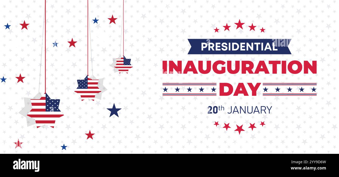 Banner Web per il giorno dell'inaugurazione presidenziale. Inaugurazione 20 gennaio con USA Flag. Giorno dell'inaugurazione presidenziale Patriottica Stati Uniti d'America Illustrazione Vettoriale