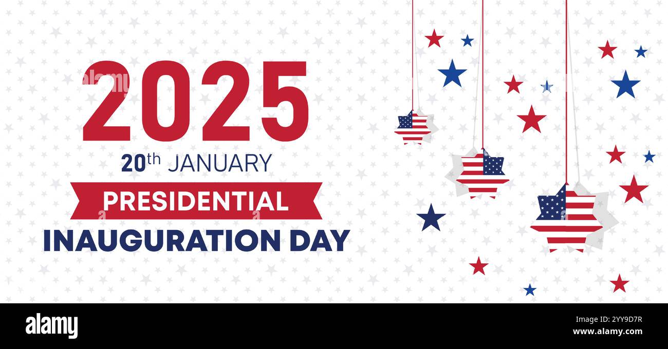 Banner Web per il giorno dell'inaugurazione presidenziale. Inaugurazione 20 gennaio con USA Flag. Giorno dell'inaugurazione presidenziale Patriottica Stati Uniti d'America Illustrazione Vettoriale