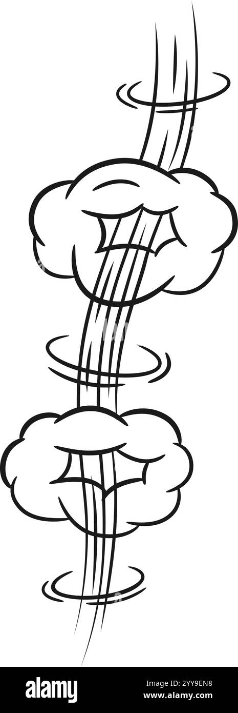 Esplosione di fumetti stilizzati che crea una spettacolare nuvola di funghi con onde d'urto dinamiche, illustrate in audaci linee in bianco e nero, catturando l'essenza dell'impatto e dell'energia Illustrazione Vettoriale